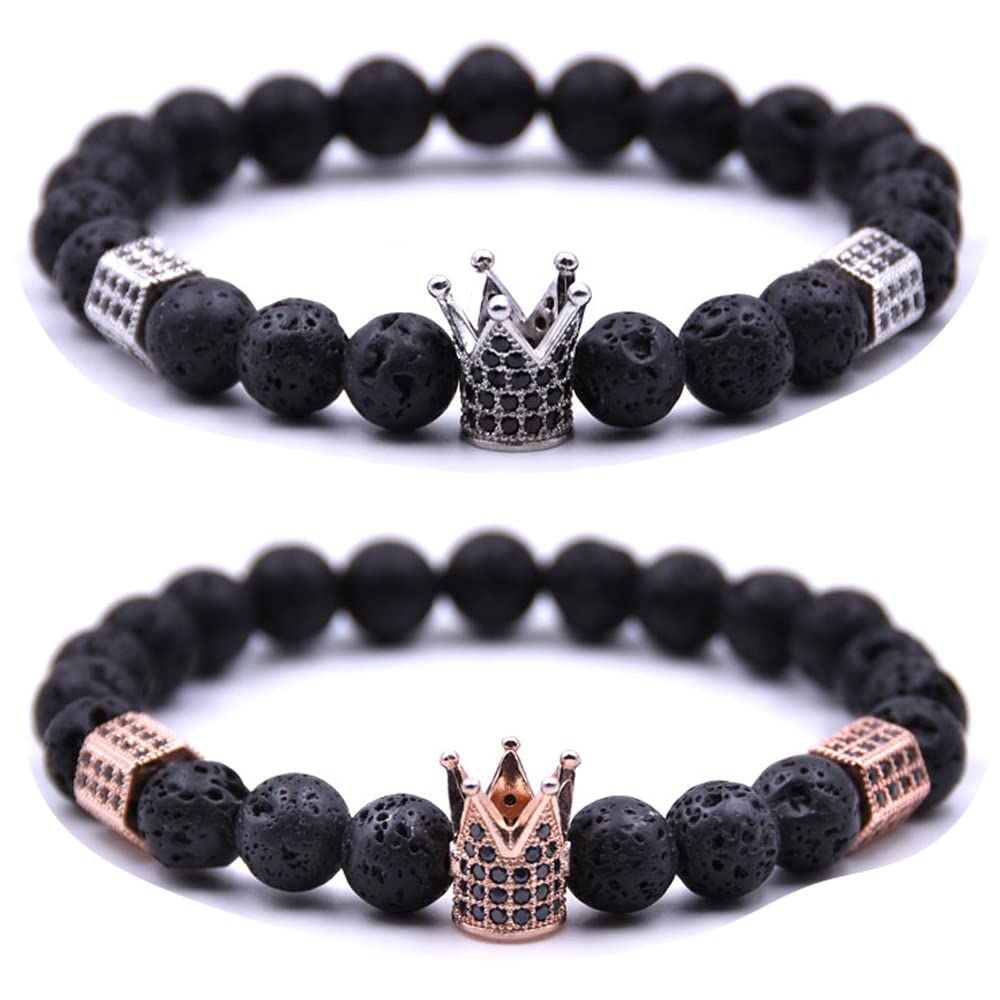 HYHONEY Men's Beaded Bracelet - Micro Pave Zircon Elastic Adjustable Bracelet for Men & Women - His and Hers Couples Bracelets - Perfect for Gifts, Anniversaries, Weddings & Everyday Wear