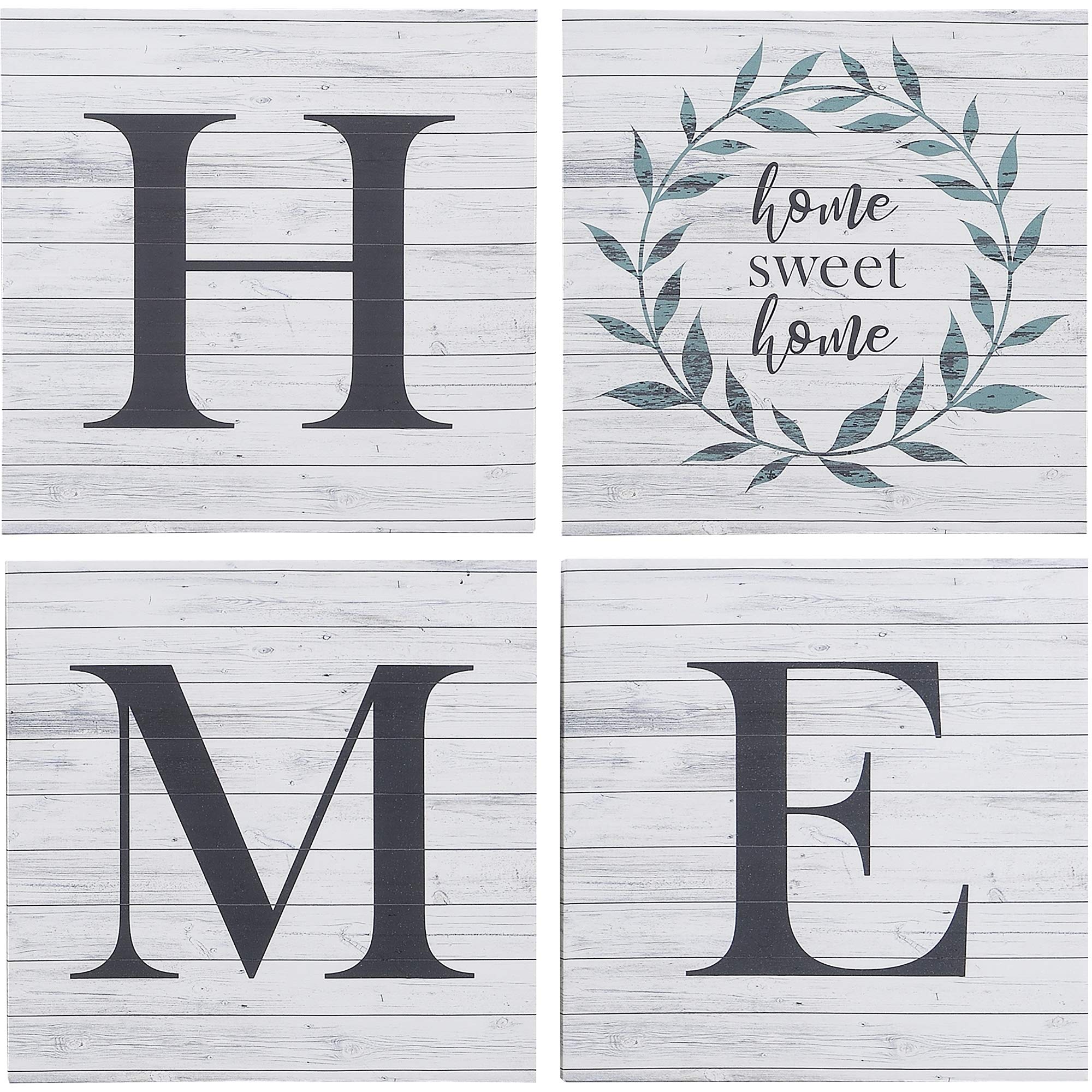 FirsTime & Co. Home Sweet Home Farmhouse Canvas 4-Piece Wall Art Set - American Handcrafted, Distressed White, 30
