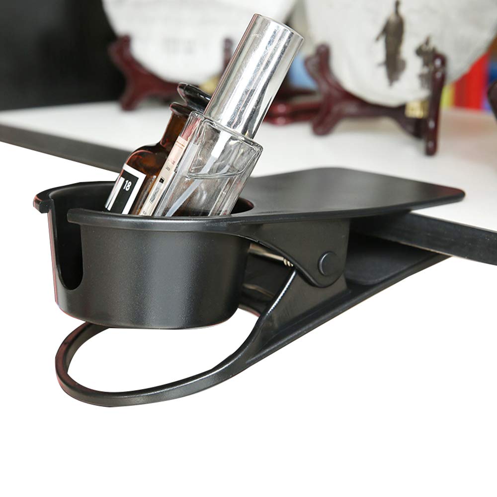 Sturdy Black Cup Holder Clip for Desk - Secure Drink Holder for Coffee, Soda, Water Bottles - Perfect for Home Office, Car, Bedside Table & Outdoor Use