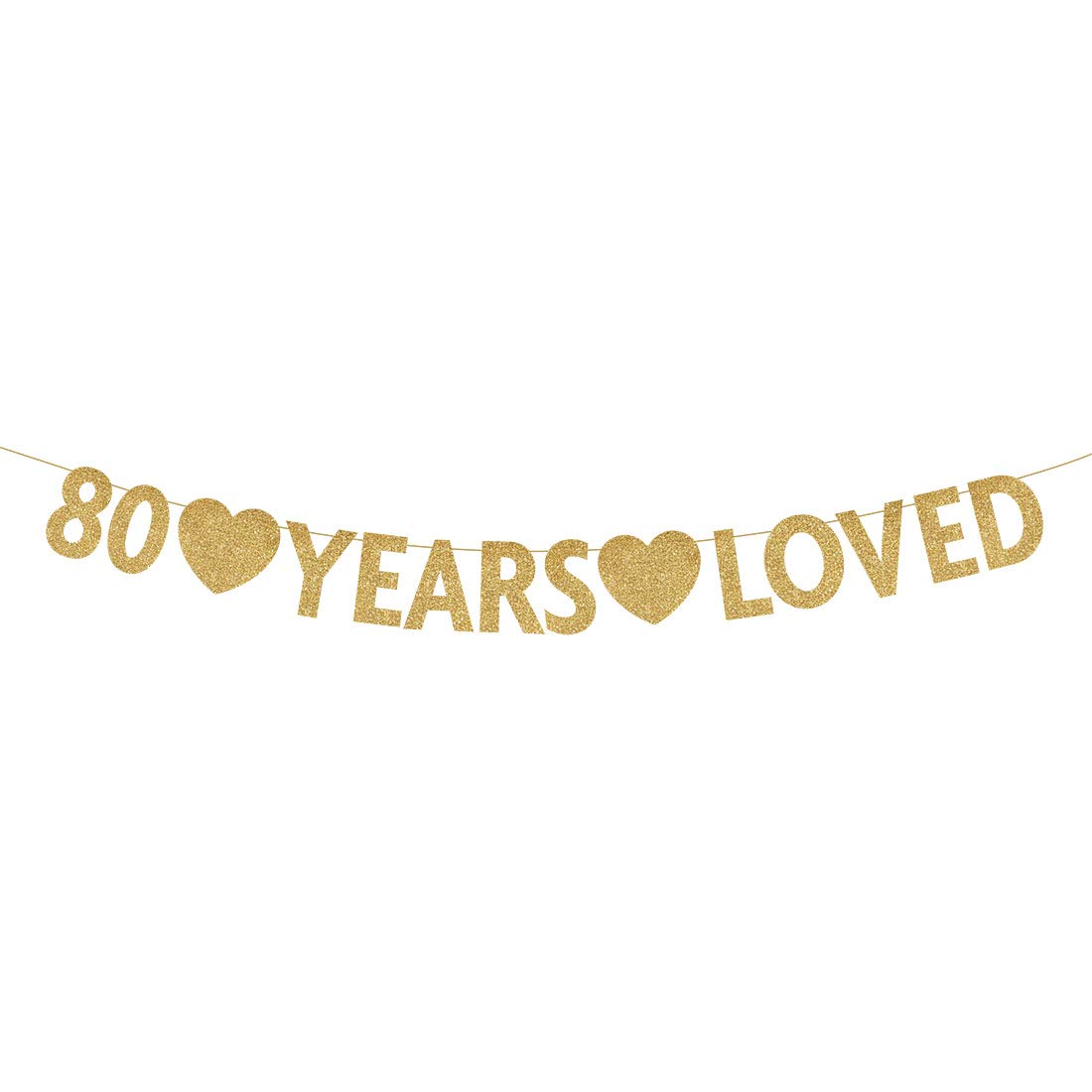 Gold 80th Birthday Banner - Glitter Happy 80 Year Party Decorations & Supplies for Anniversary Celebrations, Retirement Parties, and Milestone Events