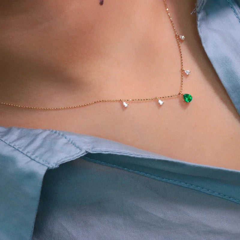 18K Yellow Gold Real Natural Emerald and Diamond Pendant Necklace for Women | Elegant Jewelry Gift for Birthday, Anniversary & Special Occasions