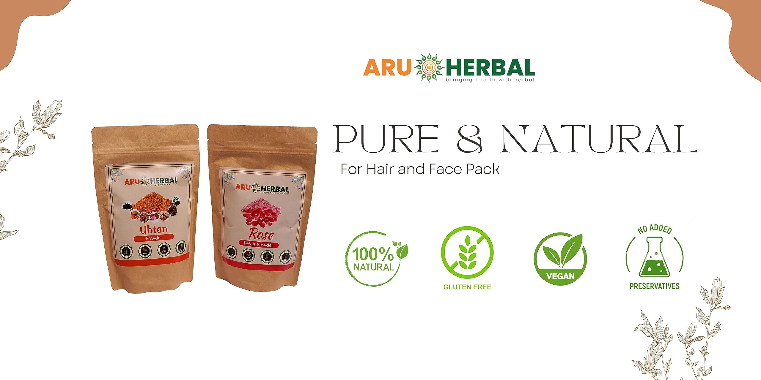 **Aru Herbal Ubtan Pack for Face & Body - Skin Brightening, Tan Removal, Glowing Complexion with Rose Petal Powder | Natural Face Wash, Anti-Aging Mask, Dark Spot Treatment | 350g (175g x 2) | Perfect for Daily Skincare & Bridal Glow Prep**