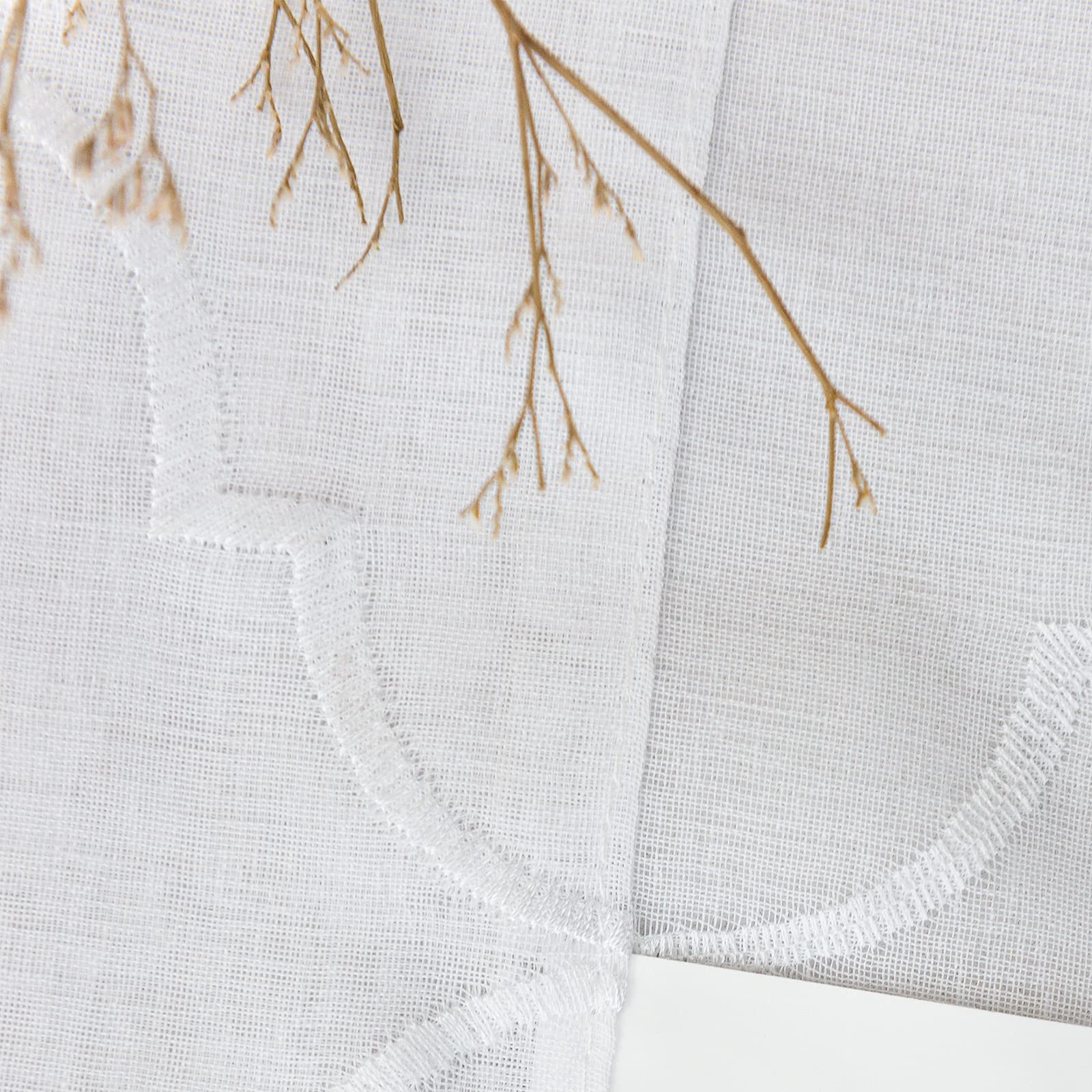 White Sheer Curtains for Living Room & Bedroom - Moroccan Tile Embroidered Window Drapes with Lattice Geometric Quatrefoil Design, Semi-Sheer Panels (Set of 2, 55x63 Inches) - Perfect for Boho Home Decor, Apartment Windows, and Cozy Interior Styling