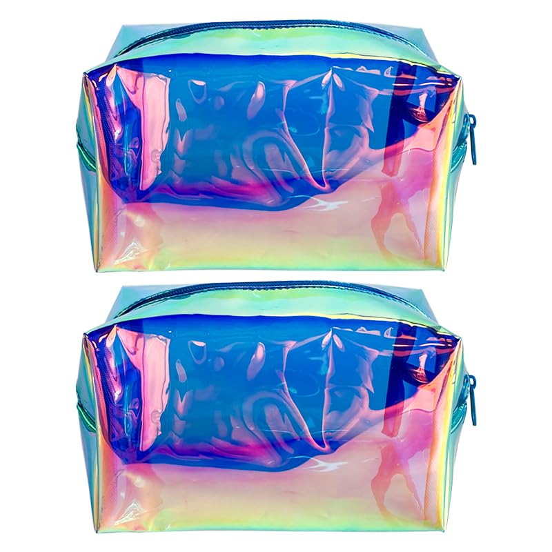 ONEART 2-Pack Holographic Cosmetic Bags - Waterproof Iridescent Makeup Organizer with Zipper, Travel Toiletry Bag for Women | Perfect for Makeup Brushes, Cosmetics & Travel Essentials (Pink & Silver)