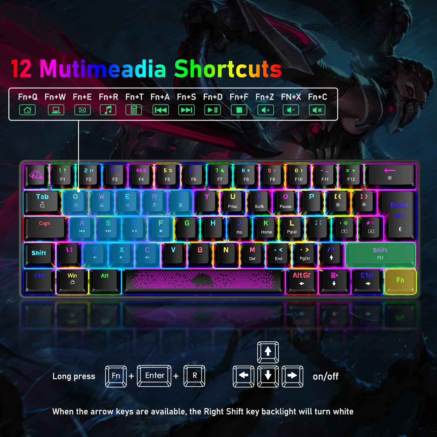 60% Mechanical Keyboard UK Layout - RGB Backlit, USB-C, for Gaming & Office