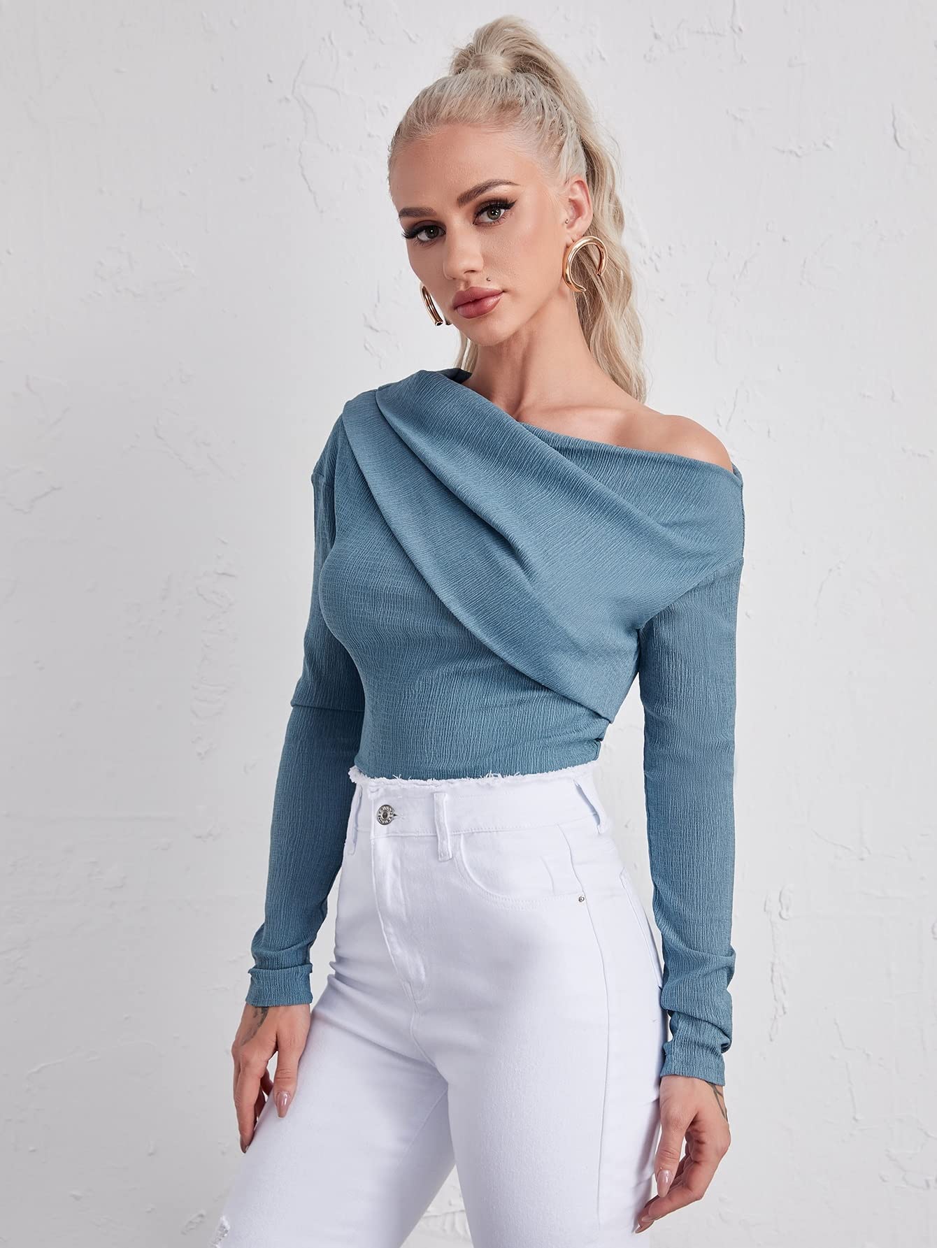 XENIS Women's Long Sleeve Asymmetrical Neck T-Shirt - Solid Fall Blouse for Work & Home | Casual Office Wear, Weekend Outfits & Layering Essential