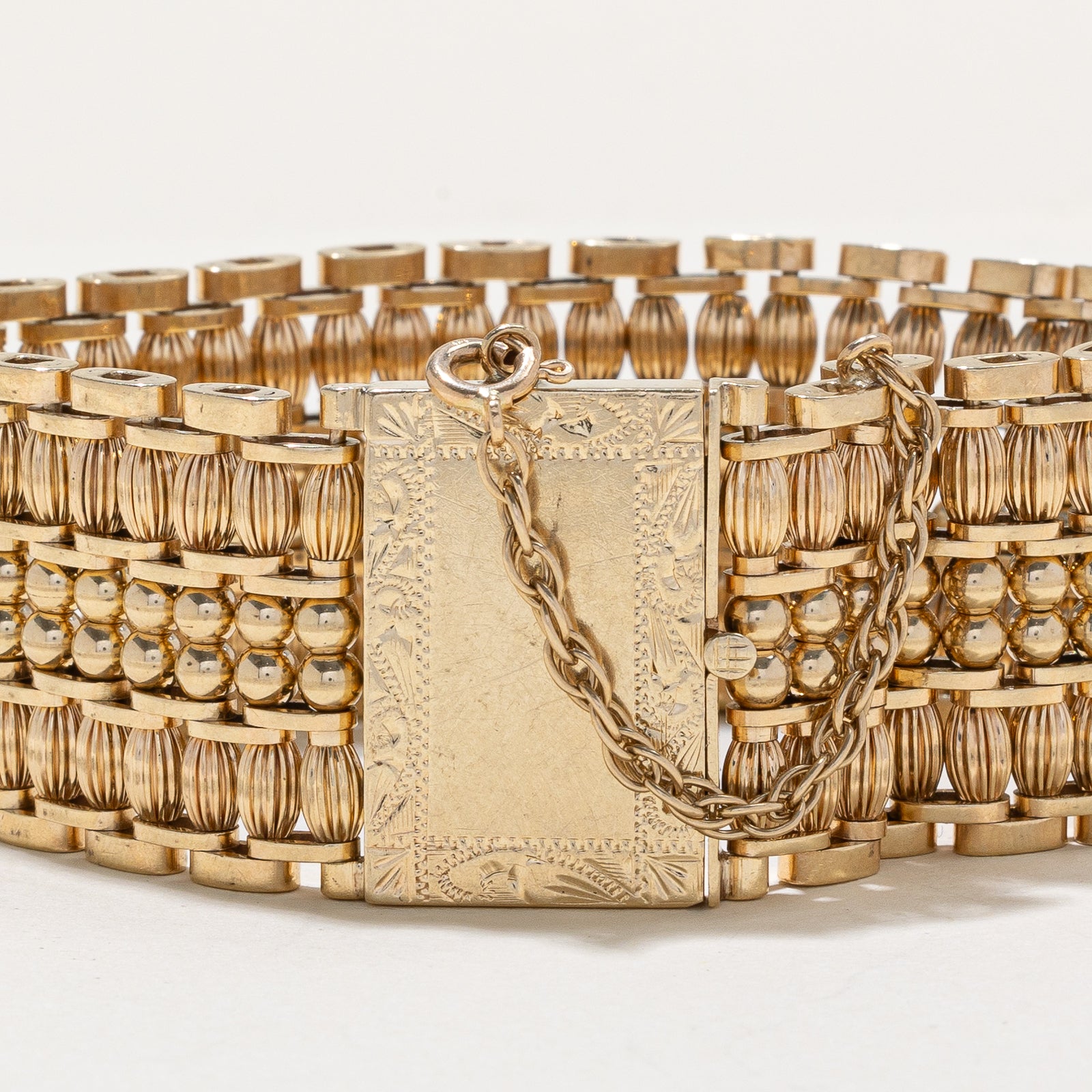 14K Yellow Gold Ornate Beaded Bracelet for Women | 25.07mm Wide | 7 Beads | Elegant Jewelry Gift for Birthday, Anniversary & Special Occasions