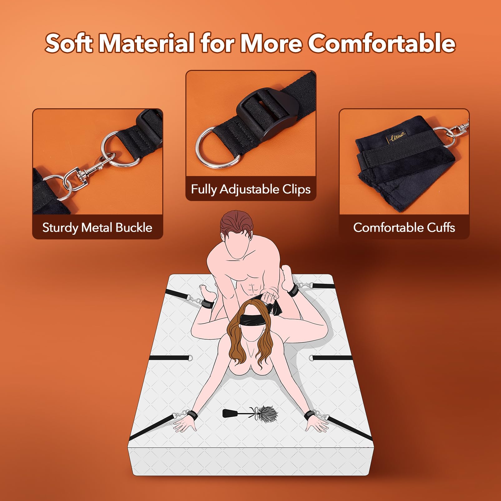 UTIMI Under Mattress Bed Bondage Restraint Kit - BDSM Sex Toys for Couples with Wrist & Ankle Cuffs, Blindfold, Tickler & 2 Extra Straps | King Size Bondage Gear for Spicing Up Bedroom Play, Roleplay & Sensual Exploration