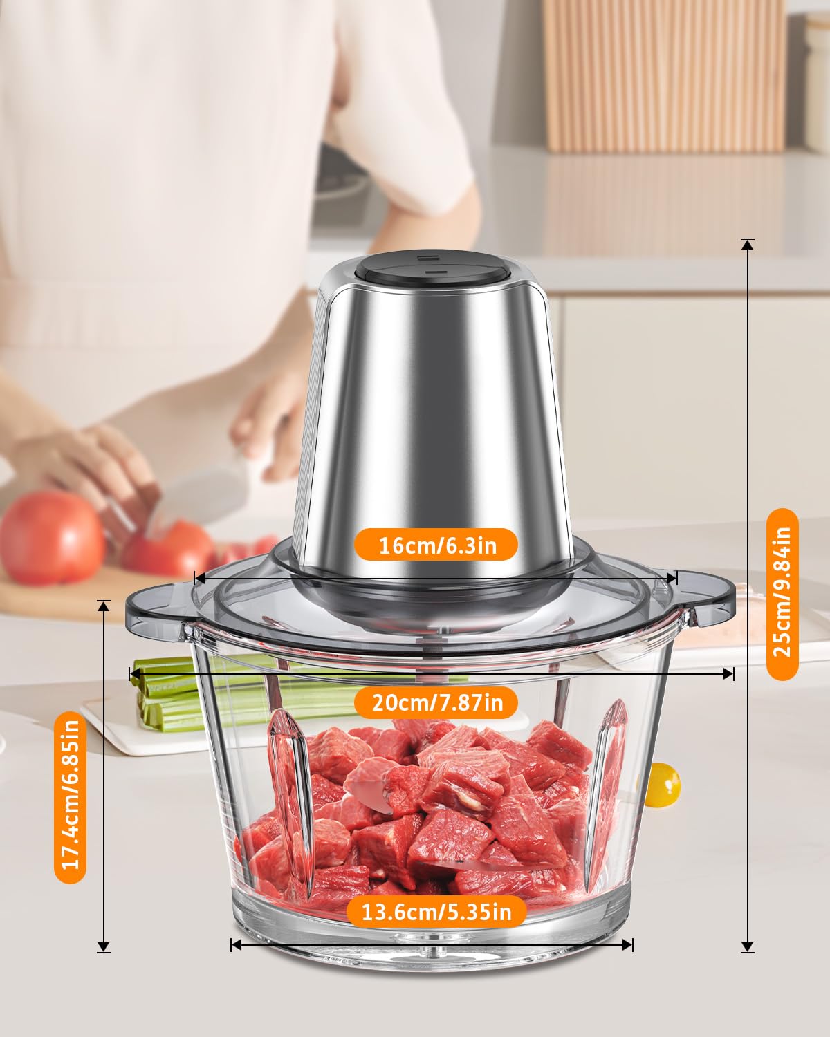 500W Electric Food Chopper & Dicer with Meat Grinder - 2L Glass Bowl, 4 Sharp Blades & 2 Speeds - Perfect for Baby Food, Vegetables, Fish & Onions - Ideal for Meal Prep, Purees & Quick Kitchen Tasks