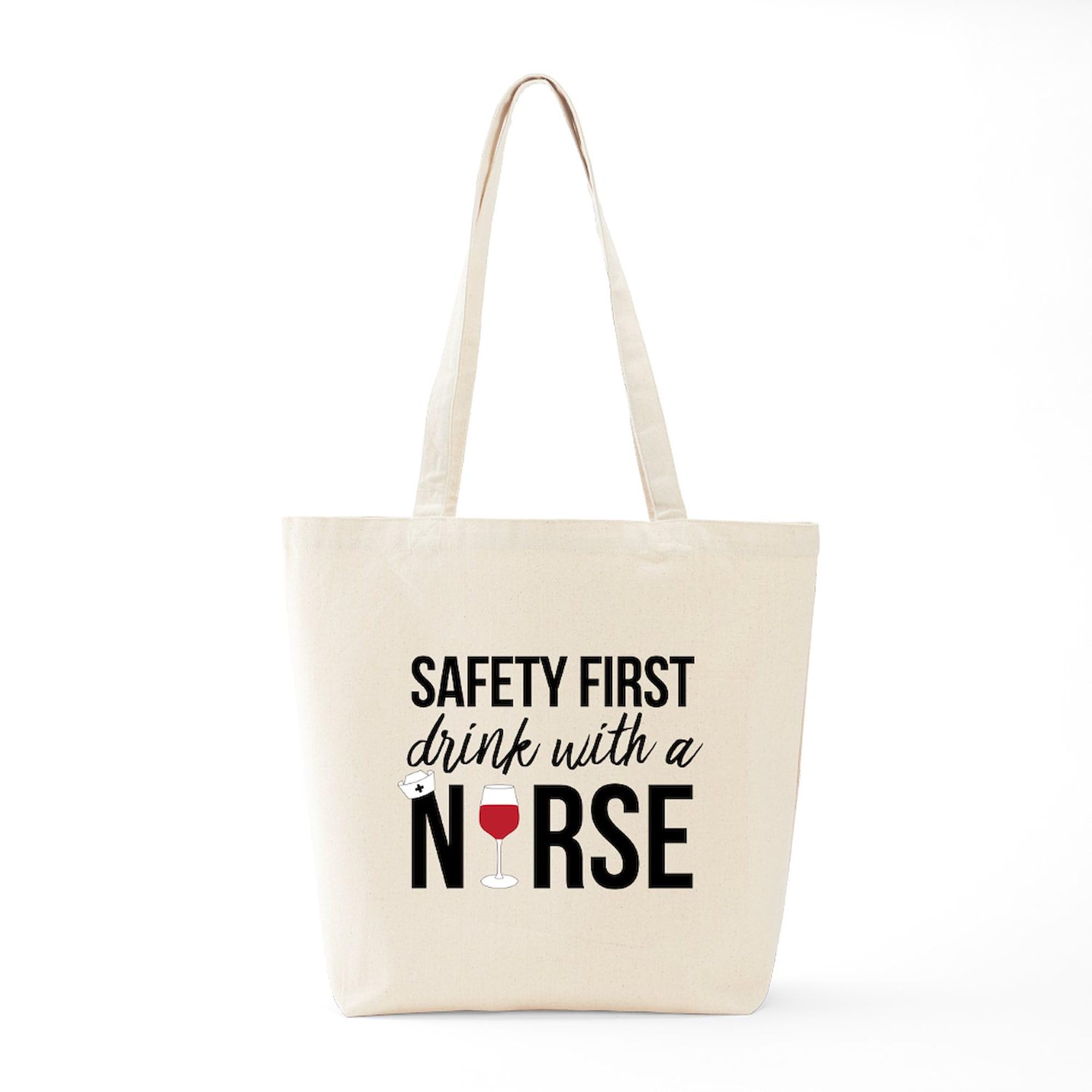 Nurse Tote Bag - Safety First Drink With A Nurse Canvas Shopping Bag, Reusable Grocery Bag for Work, School & Shopping | Perfect for Nurses, Medical Professionals & Healthcare Workers