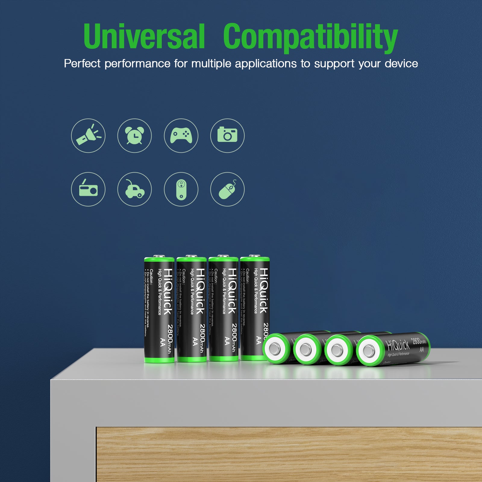 HiQuick 2800mAh AA Rechargeable Batteries - 8 Pack High Capacity NiMH Batteries for Digital Cameras, Flashlights, Toys & More - Long Lasting Power for Everyday Devices