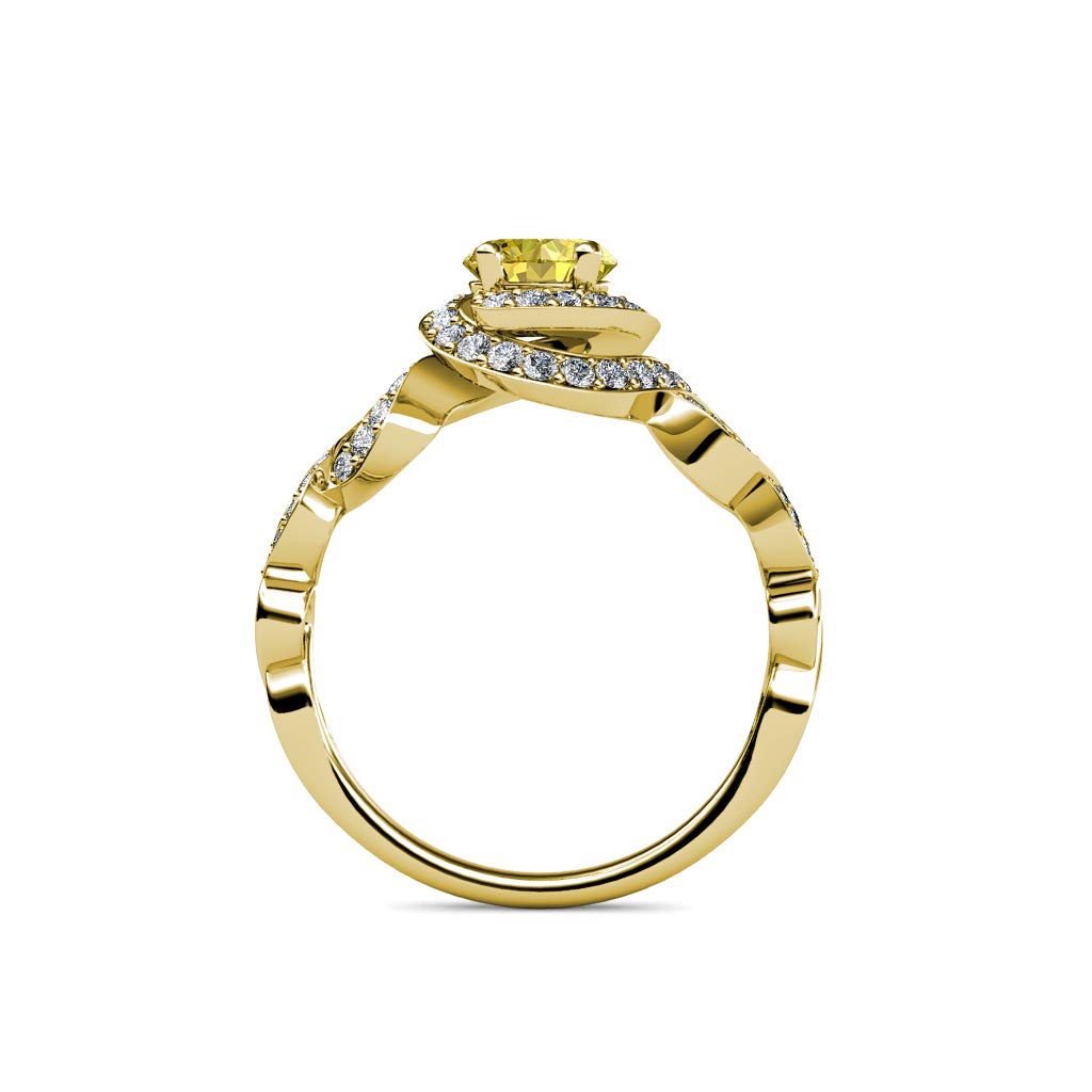 14K Yellow Gold Yellow Sapphire Diamond Halo Ring for Engagement