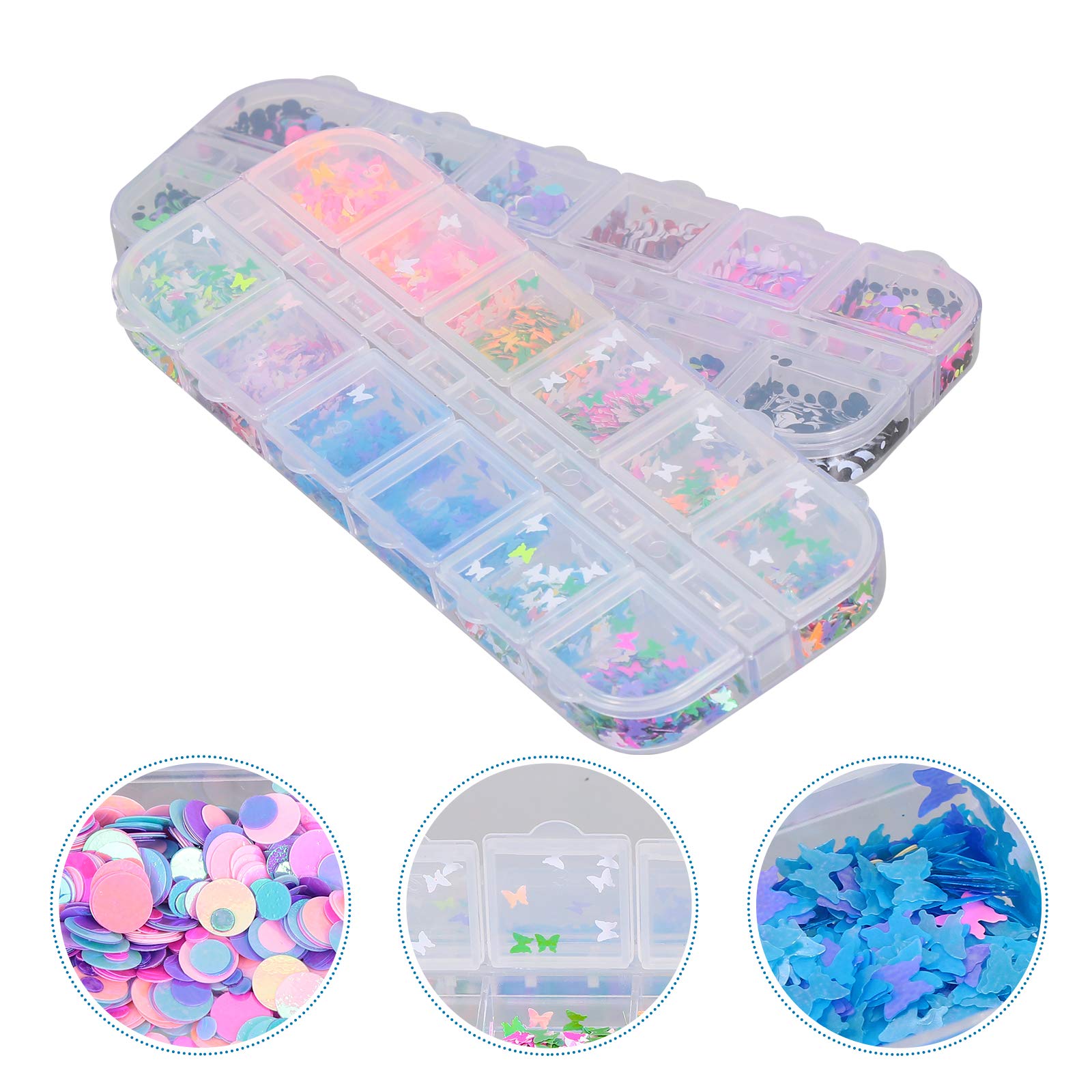2 Boxes Nail Butterfly Sequins - 3D Nail Art Stickers, Heart Sequins & Letter Decals for Manicure - DIY Nail Supplies for Professional & Home Use - Perfect for Parties, Weddings, and Salon Nail Designs