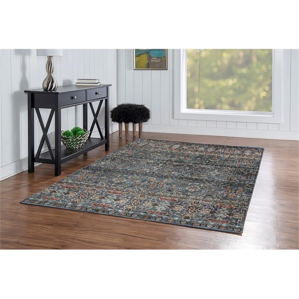 Linon Washable Buford Polyester 5'x7' Area Rug in Teal Blue - Soft Non-Slip Living Room Bedroom Rug for Home Decor