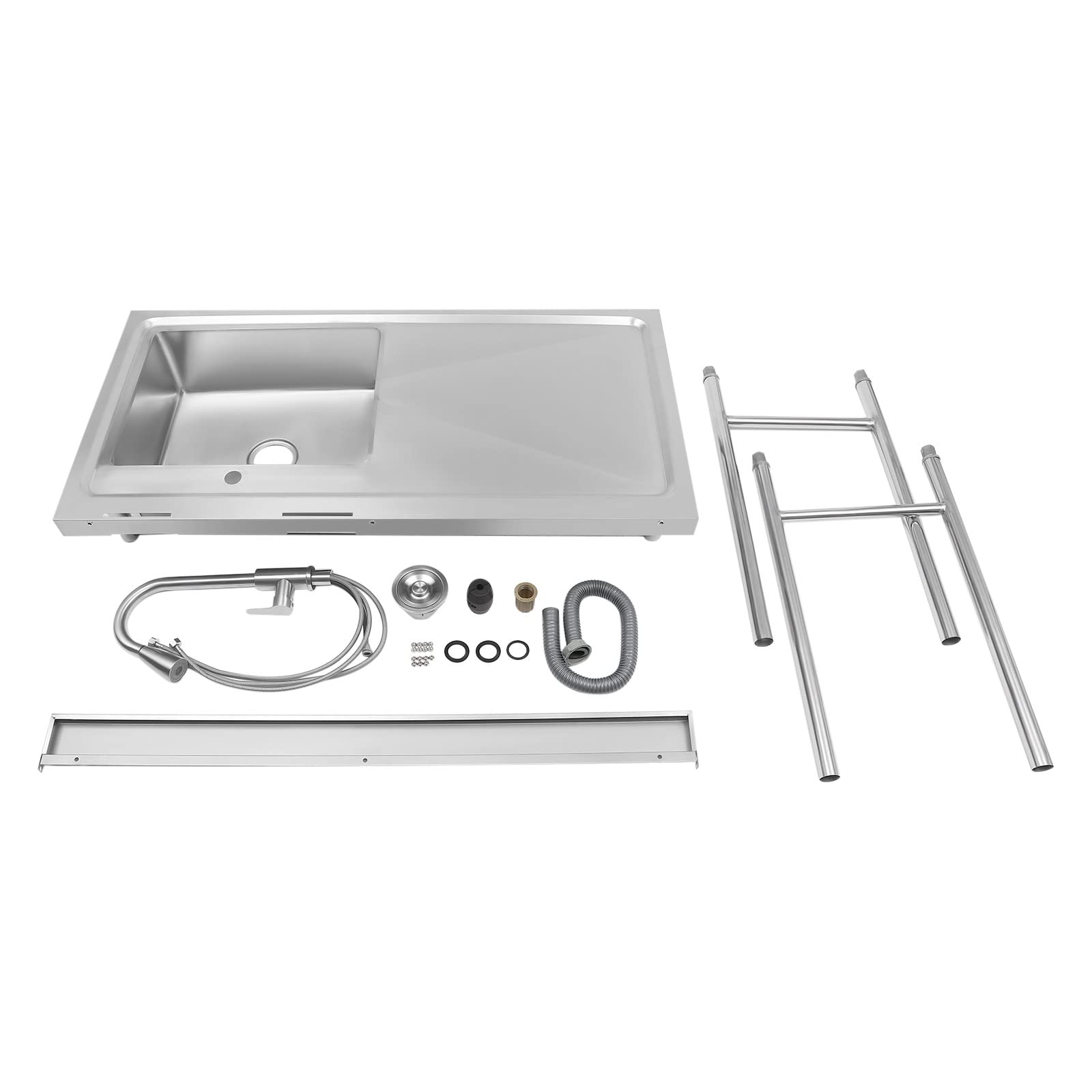 Commercial Stainless Steel Sink with Hot/Cold Faucet - 201 Grade Floor Standing Utility Sink for Kitchen, Restaurant & Hotel Use | Durable Prep Table & Workbench with Storage Shelves | Ideal for Food Prep, Dishwashing & Heavy-Duty Cleaning