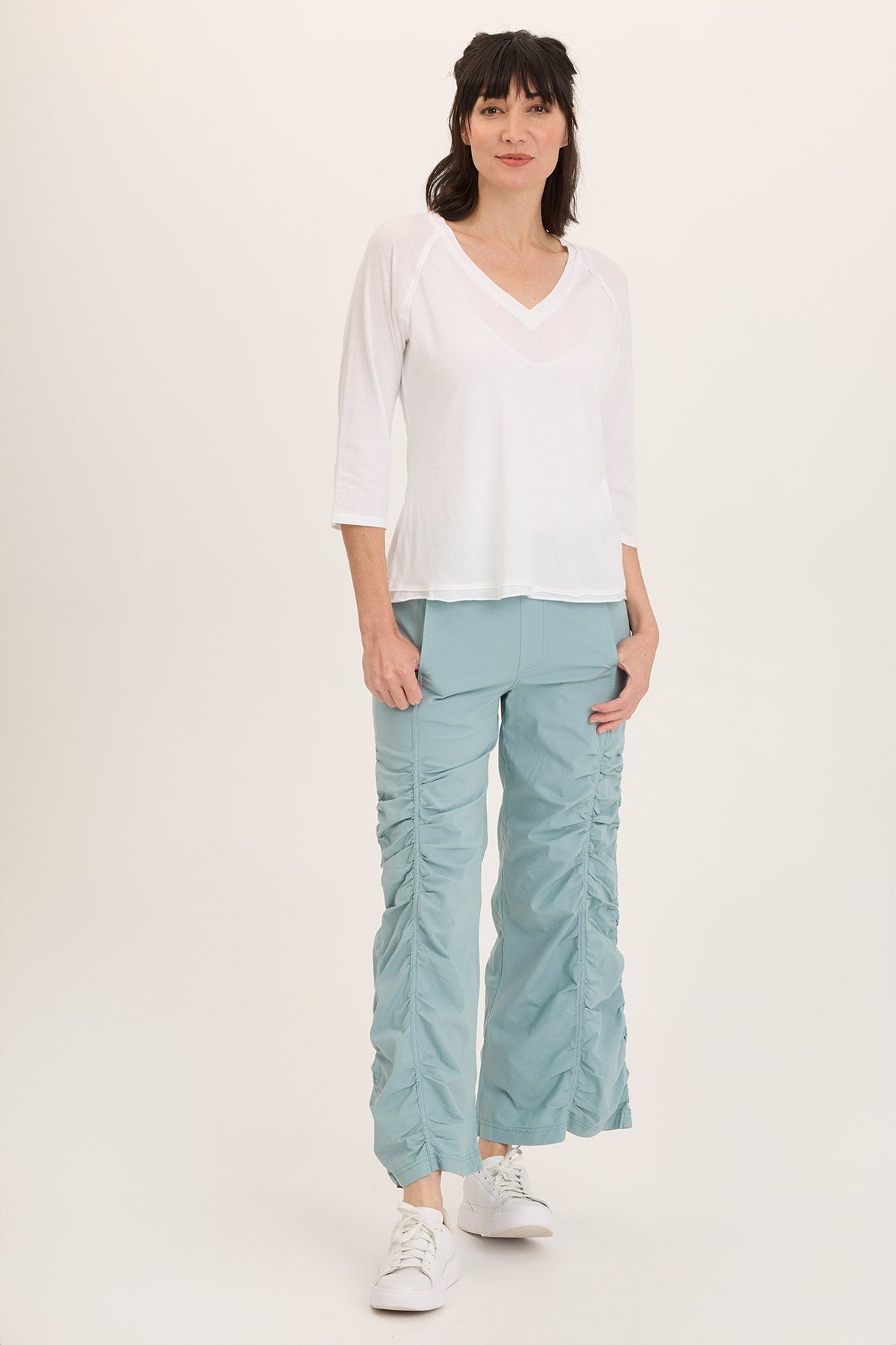 Naola Stretch Poplin Ruched Flare Gaucho Pants for Women - Comfortable High Waisted Wide Leg Trousers for Casual Wear, Office & Date Night Outfits