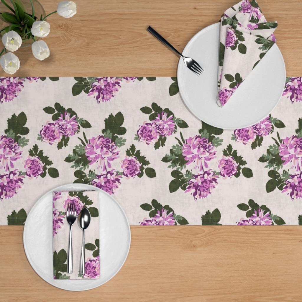 Custom Flower Floral Baby Garden Pink Magenta Print Cotton Sateen Table Runner 108