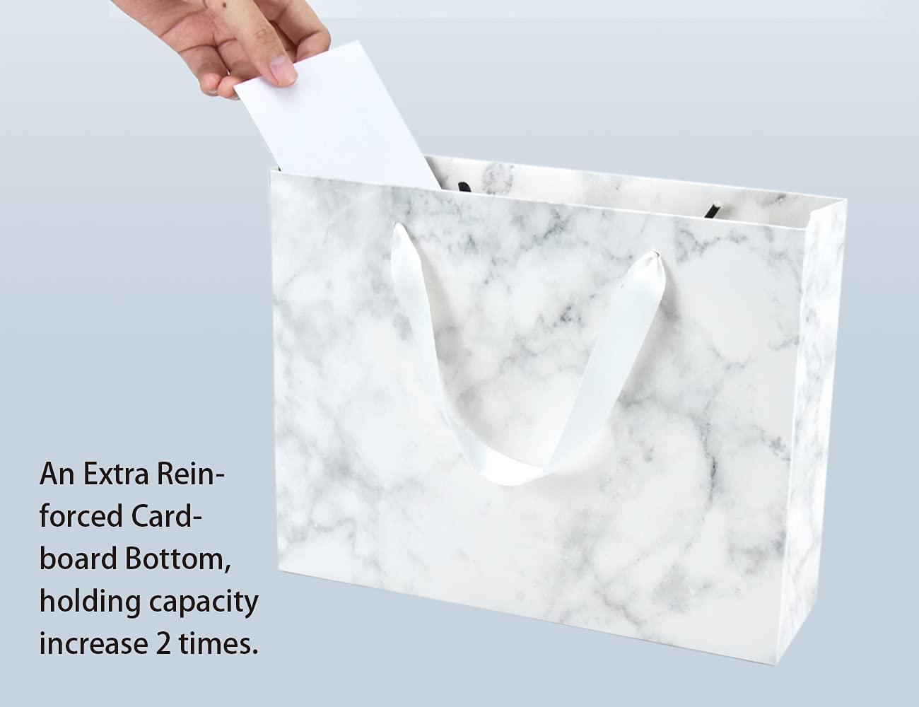 HUAPRINT Elegant Marble Paper Bags with Ribbon Handles - 20 Pack Premium Gift Bags 10.6x8.3x3.1 Inches for Wedding Favors, Party Decorations, Retail Packaging & Lunch Bags - Perfect for Bridal Showers, Birthday Gifts and Boutique Merchandise Display