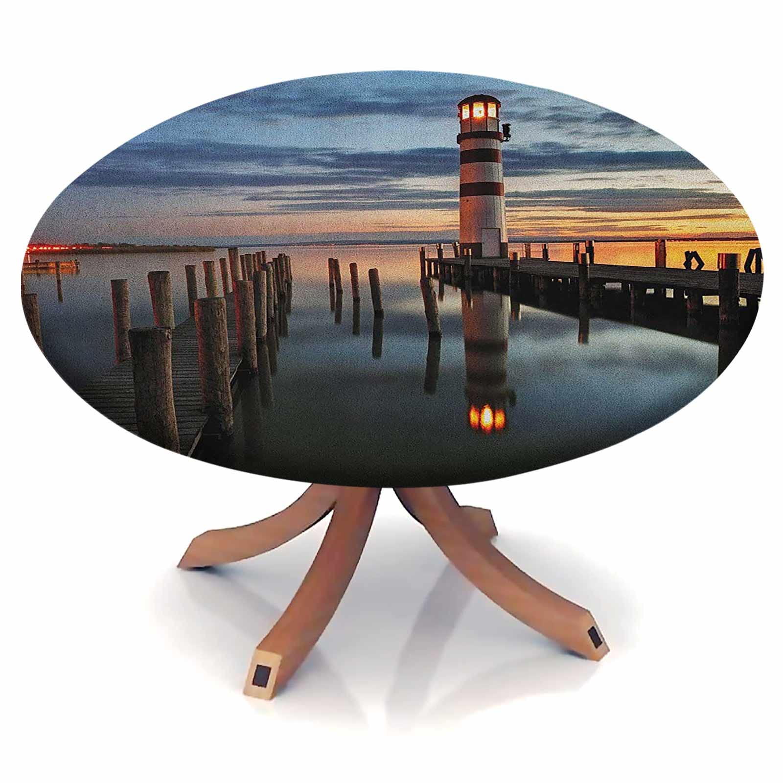 Premium 28-Inch Round Fitted Tablecloth - Waterproof, Oil-Resistant & Spill-Proof Fabric Table Cover for 20-24