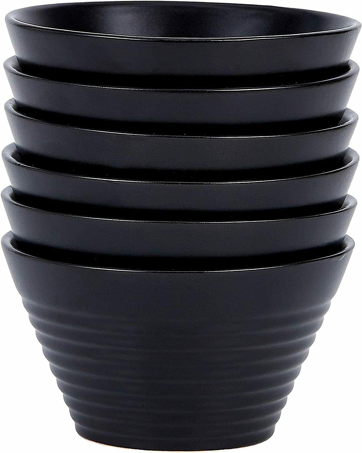 Premium Ceramic Salad Bowls Set of 6 - 13oz Black Serving Bowls for Kitchen, Mixing, Entertaining | Durable Dishware for Salads, Pasta, Snacks & Meal Prep