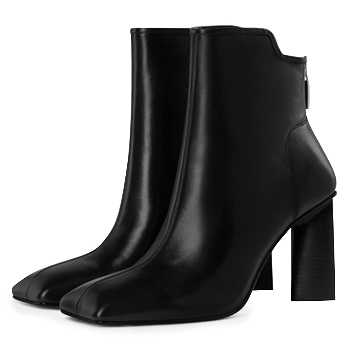 XYD Women's Chunky Heel Ankle Boots - Leather Retro Square Toe Dress Shoes with Back Zipper for Office, Party & Evening Events | Comfortable Block Heels for Work & Night Out