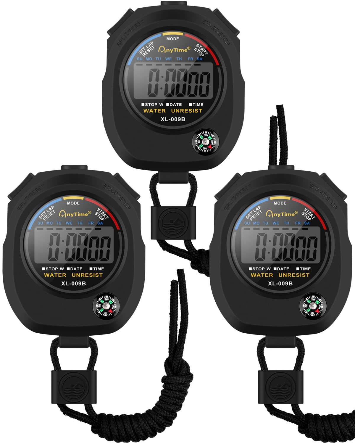 Professional Digital Stopwatch Timer with Calendar, Alarm & Compass - Multifunctional Sports Stopwatch for Swimming, Running, Soccer Coaches & Referees (3 Pack) - Perfect for Training, Competitions & Outdoor Activities