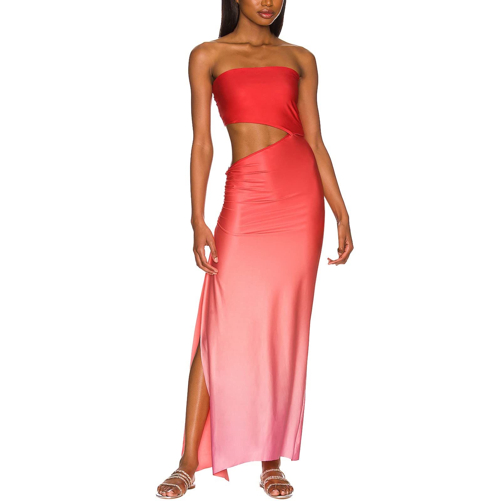 Boho Floral Maxi Dress for Women - Strapless Bodycon Long Dress with Flower Print, Perfect for Party, Wedding & Summer Vacation