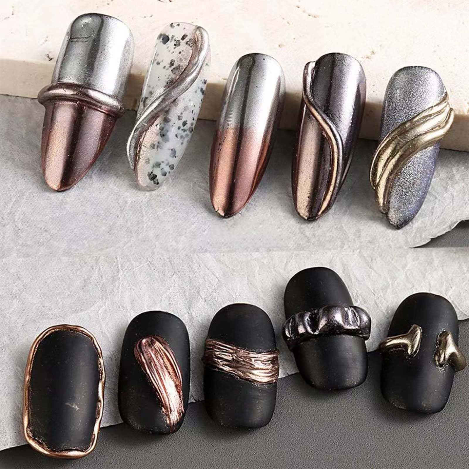 6 Boxes Chrome Nail Powder Set - Metallic Mirror Effect Nail Art Powder in Gold, Bronze, Silver, Black & Brown | Holographic Glitter for Gel Polish | DIY Salon & Home Manicure | Perfect for Parties, Weddings & Special Occasions