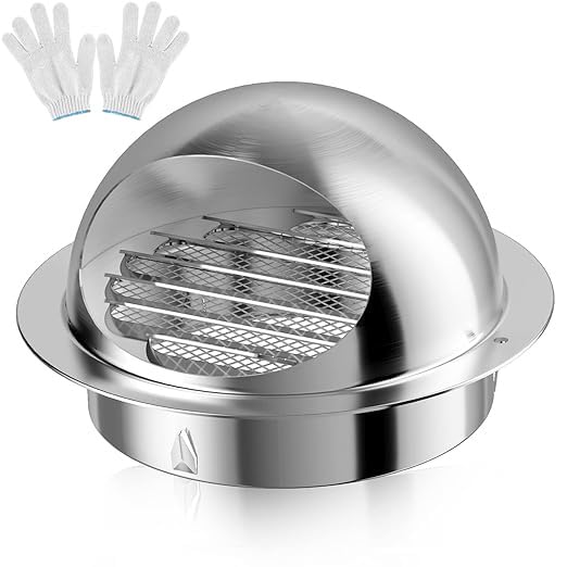 Hon&Guan 4 Inch Stainless Steel Dryer Vent Cover - 304 Stainless Steel Exhaust Vent Hood for HVAC System with Free Gloves - Perfect for Home Laundry Room & Outdoor Ventilation Protection
