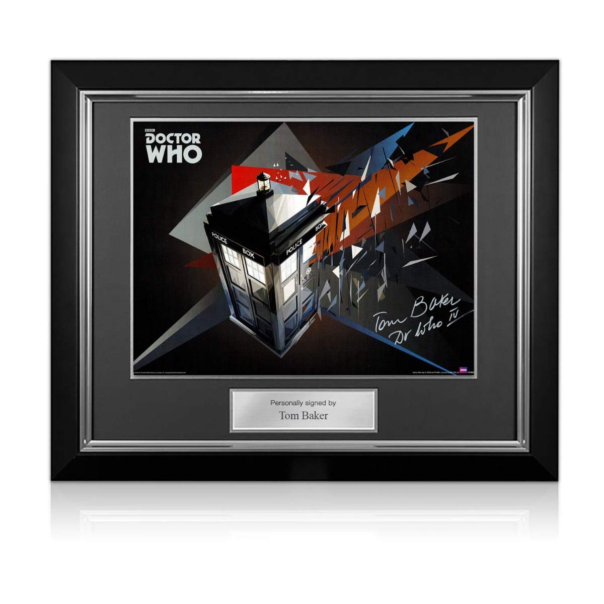 Tom Baker Dr Who Signed Tardis Poster in Deluxe Frame - Exclusive Collectible Memorabilia for Sci-Fi Fans & Home Decor
