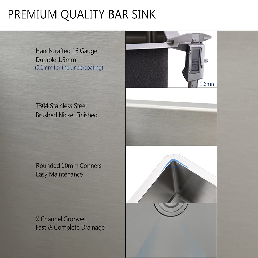 13 x 15 Inch Undermount Single Bowl Stainless Steel Kitchen Sink - 16 Gauge RV, Wet Bar & Prep Sink for Small Spaces - Perfect for Tiny Homes, Campers & Compact Kitchens