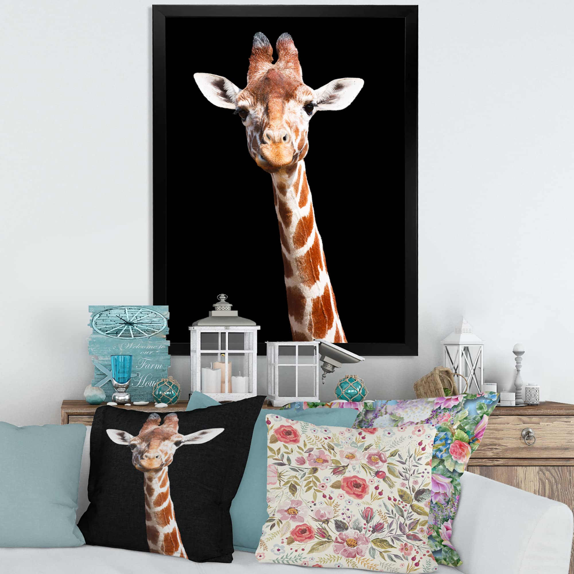 Giraffe Close-Up Portrait Framed Wall Art - Rustic Farmhouse Decor for Living Room, Bedroom & Office
