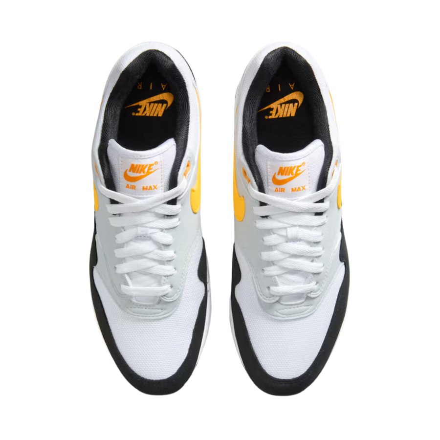 Nike Air Max 1 Men's Running Shoes - White/University Gold/Black | Comfortable Cushioned Sneakers for Jogging, Gym Workouts & Casual Wear