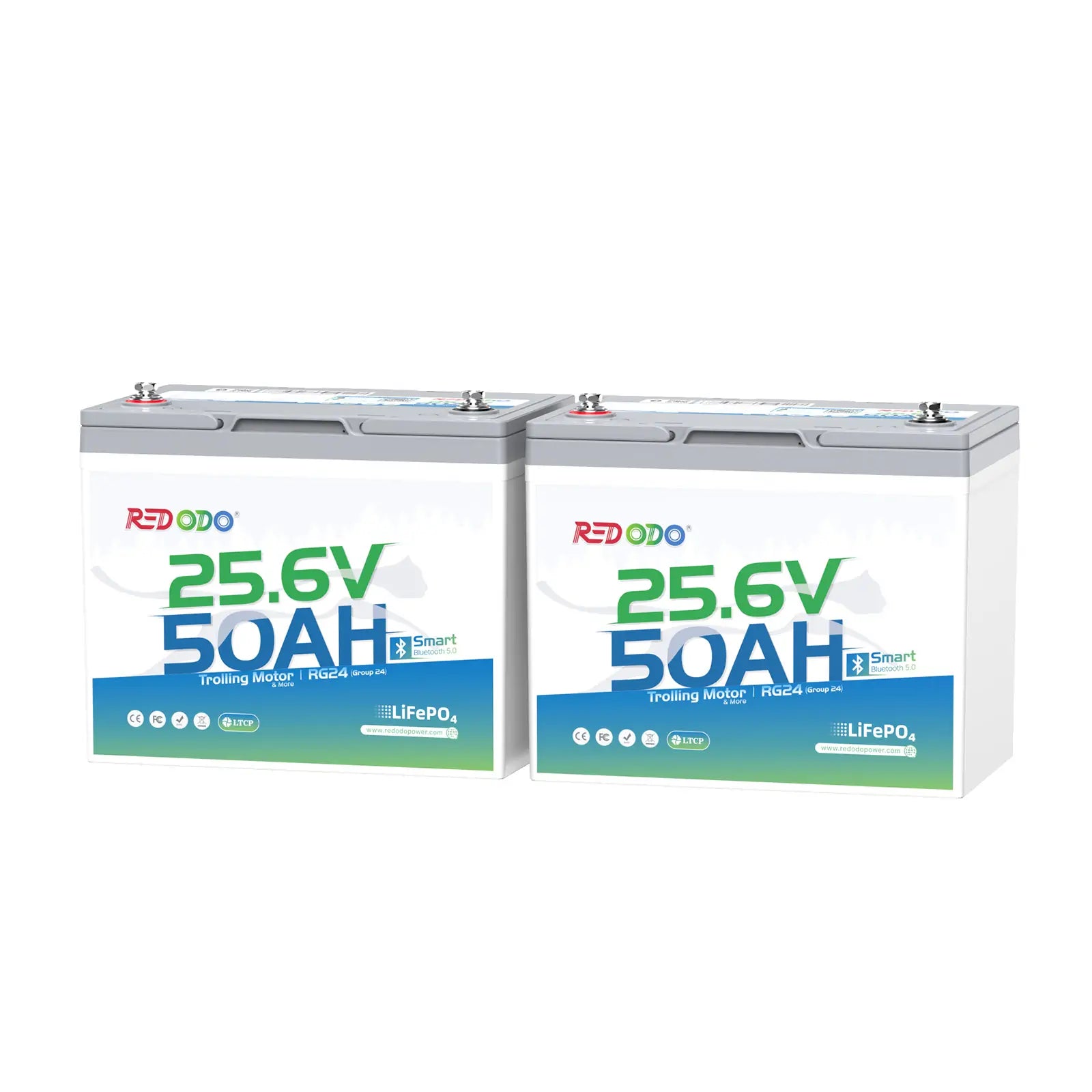 Redodo 24V 50Ah Deep Cycle Lithium Battery with Bluetooth - Compatible with 24V Trolling Motors up to 100 lbs - Perfect for Kayak Fishing, Bass Boats & Marine Applications