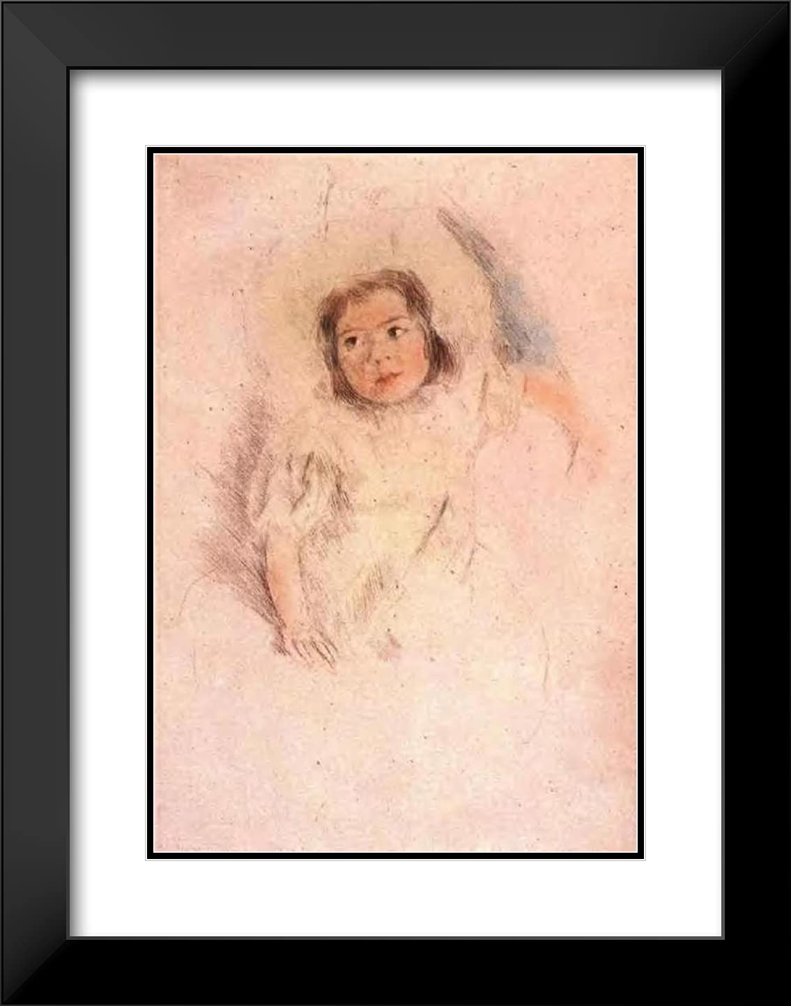 Mary Cassatt 'Margot Wearing a Bonnet' 19x24 Inch Black Modern Framed Art Print with Double Matting - Perfect for Living Room, Bedroom, or Office Wall Decor