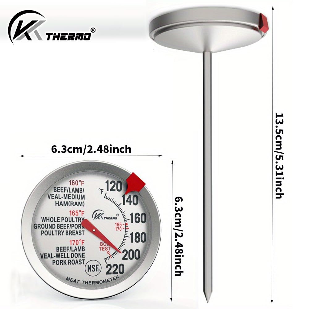 2 Pack KT THERMO Meat Thermometer - 2.5 Inch Stainless Steel Dial, Waterproof & Oven Safe - Instant Read BBQ Grill Thermometer for Cooking Steak, Turkey, Chicken - Perfect for Grilling, Baking, and Roasting
