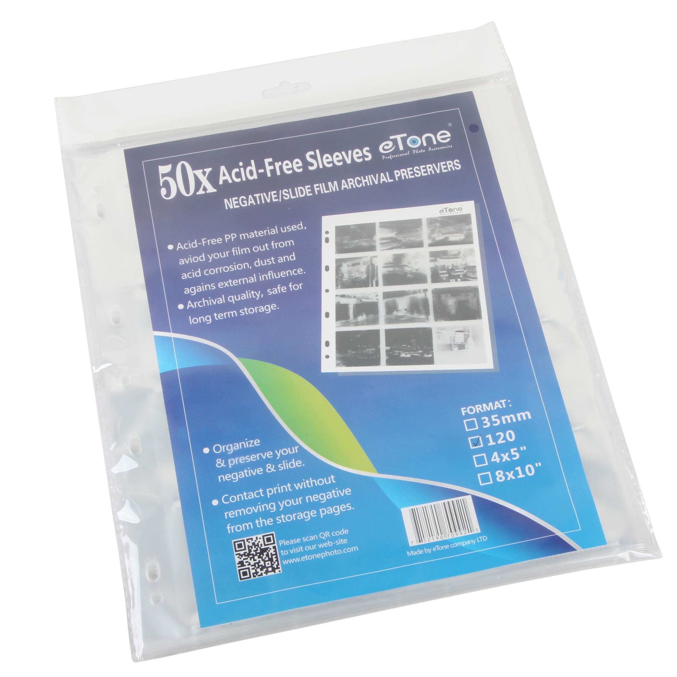 eTone 50 Pack Acid-Free Protective Bags for Film Storage - 120 Archival Safe Sleeves - Perfect for Photo Negatives, Comic Books & Collectibles Preservation