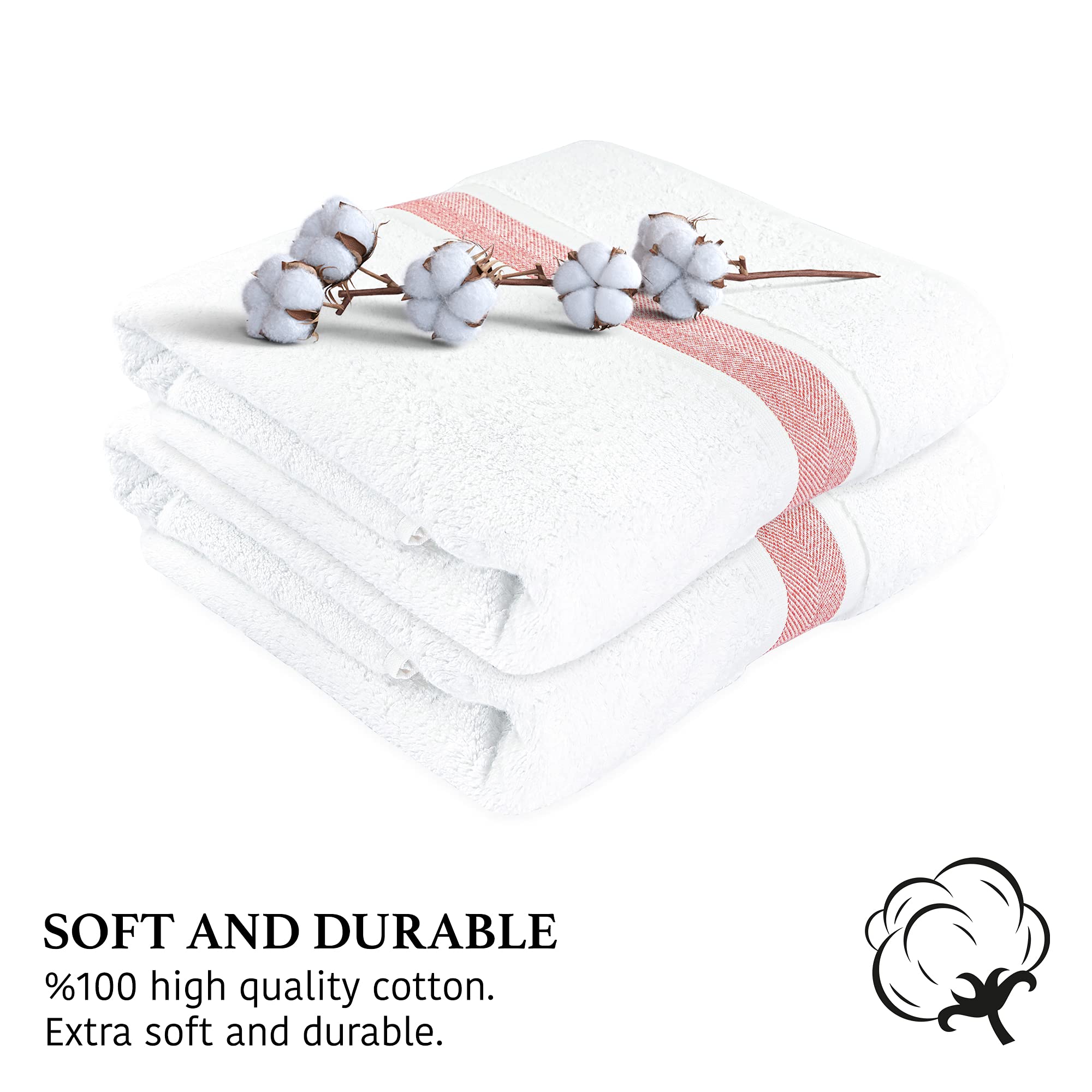 Luxury 100% Natural Cotton Bath Towels Set of 4 - Ultra Absorbent Hotel Quality Bath Sheets 35x67 Inches, Plush Thick & Soft for Spa, Bathroom, Beach, Gym - Bordered Design by SUSSEXHOME
