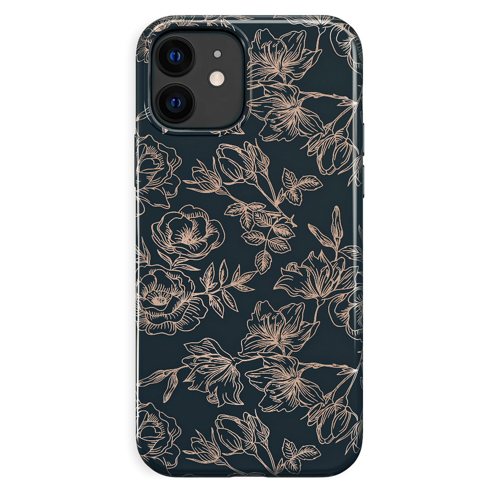 Elegant Floral Rose Gold Chrome iPhone Case - Stylish Protective Cover for iPhone 13/12/11/X - Perfect for Everyday Use, Office & Special Occasions