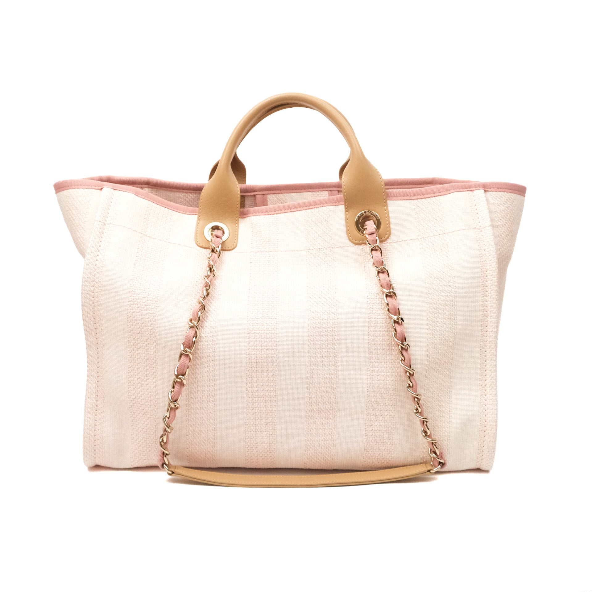 Chanel Canvas Large Deauville Tote Bag Light Pink Stripe - Luxury Designer Handbag for Women, Perfect for Travel, Shopping & Everyday Use