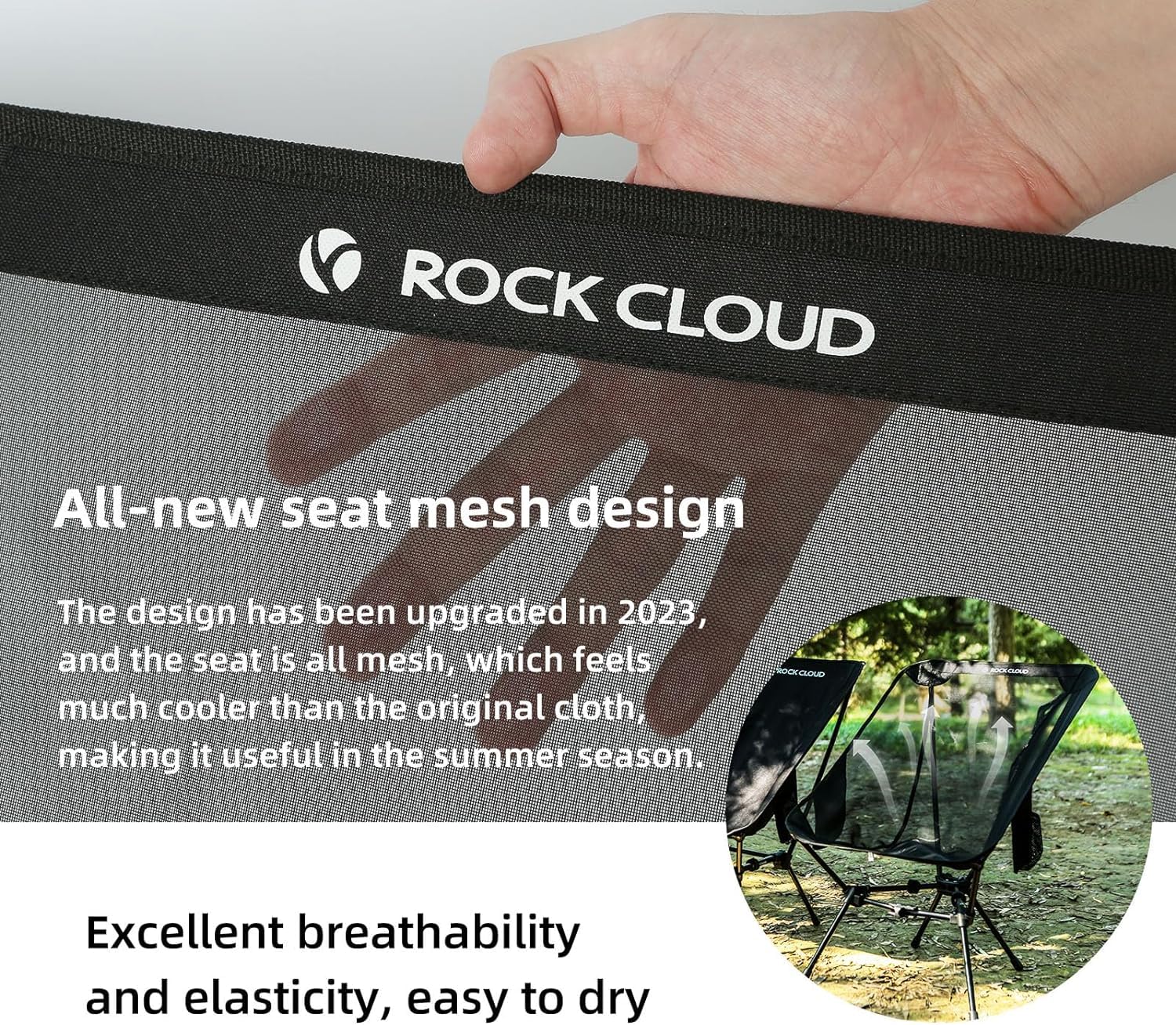 ROCK CLOUD Ultralight Folding Camping Chair - Portable Compact Outdoor Chair for Camping, Hiking, Backpacking, Beach & Lawn Sports (Large, Black) - Perfect for Picnics, Tailgating & Outdoor Adventures
