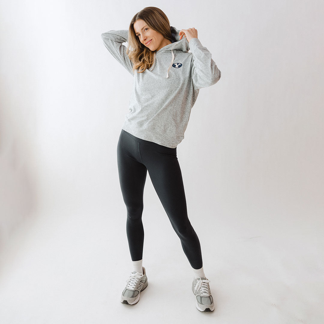 BYU Travel Hoodie for Men & Women - Soft Heather Grey Pullover Sweatshirt - Perfect for College, Campus, and Outdoor Adventures
