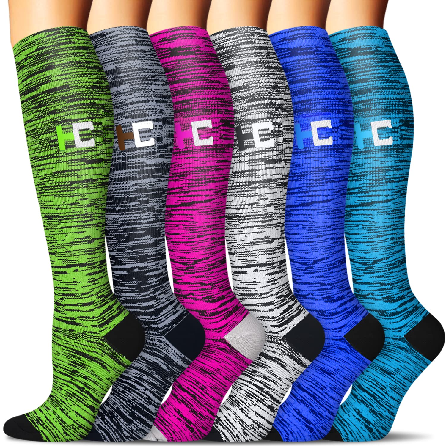 SunFeeling 6 Pairs Compression Socks for Women & Men (20-30mmHg) - Best Circulation Support for Running, Athletic, Sports & Daily Wear - Perfect for Nurses, Travelers & Active Lifestyles