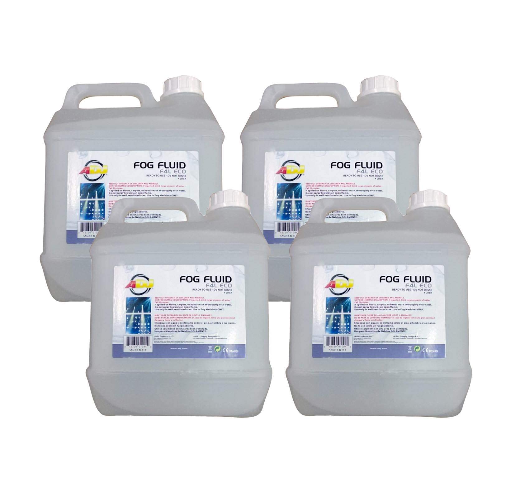 AMERICAN DJ ECO 4 Liter Water Based Fog Machine Fluid - Premium Smoke Juice for Halloween Parties, Concerts, Stage Performances & Special Events (4 Pack) - Perfect for Creating Spooky Atmospheres, Theatrical Effects & Nightclub Vibes