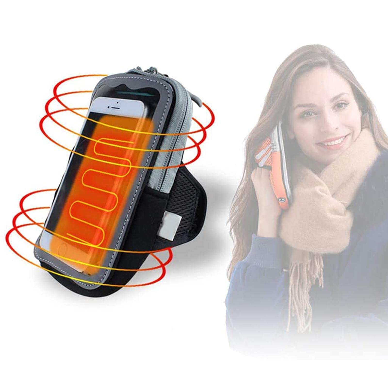 GZSZ USB Heated Phone Case - Electric Warming Pouch for Cold Weather, Universal Fit for All Phones, Orange - Perfect for Winter Outdoor Activities & Preventing Phone Shutdown