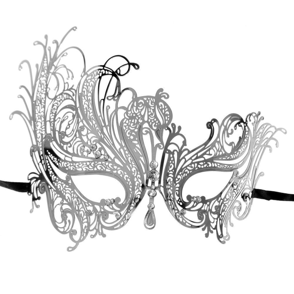 Venetian Swan Party Masquerade Mask - Elegant Laser Cut Eye Mask with Rhinestones & Bling in Silver | Perfect for Masquerade Balls, Costume Parties & Venetian Carnival