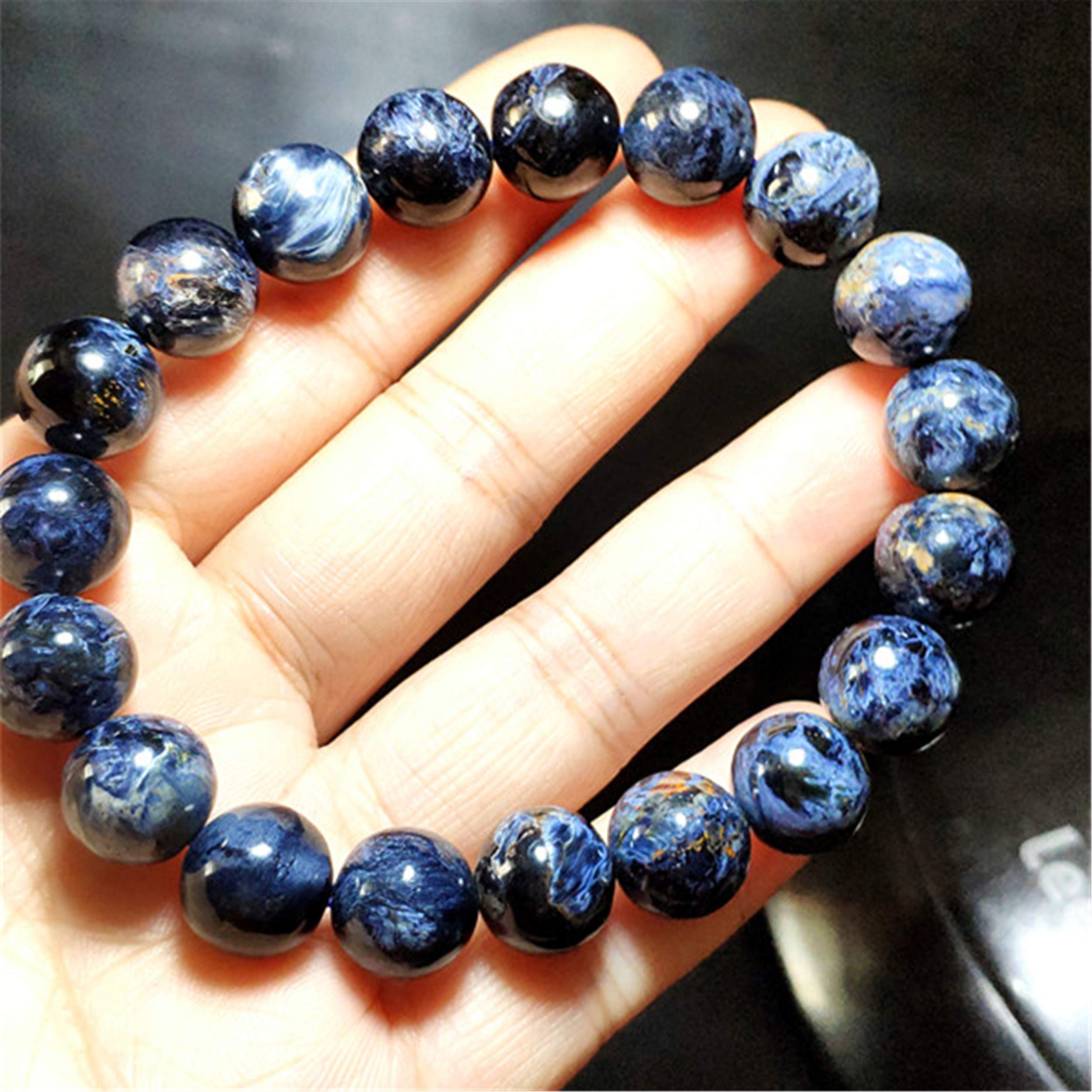 Natural Blue Pietersite Gemstone Round Bead Men's Bracelet 11mm - Handmade Namibia Stone Jewelry for Gifts & Spiritual Healing