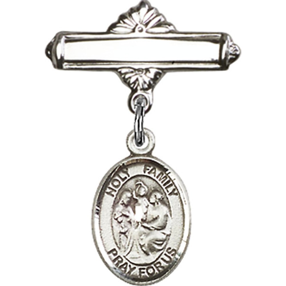 1 X 5/8 Inch Sterling Silver Baby Badge with Holy Family Charm & Polished Pin - Perfect for Christenings, Baptisms & First Communion Gifts
