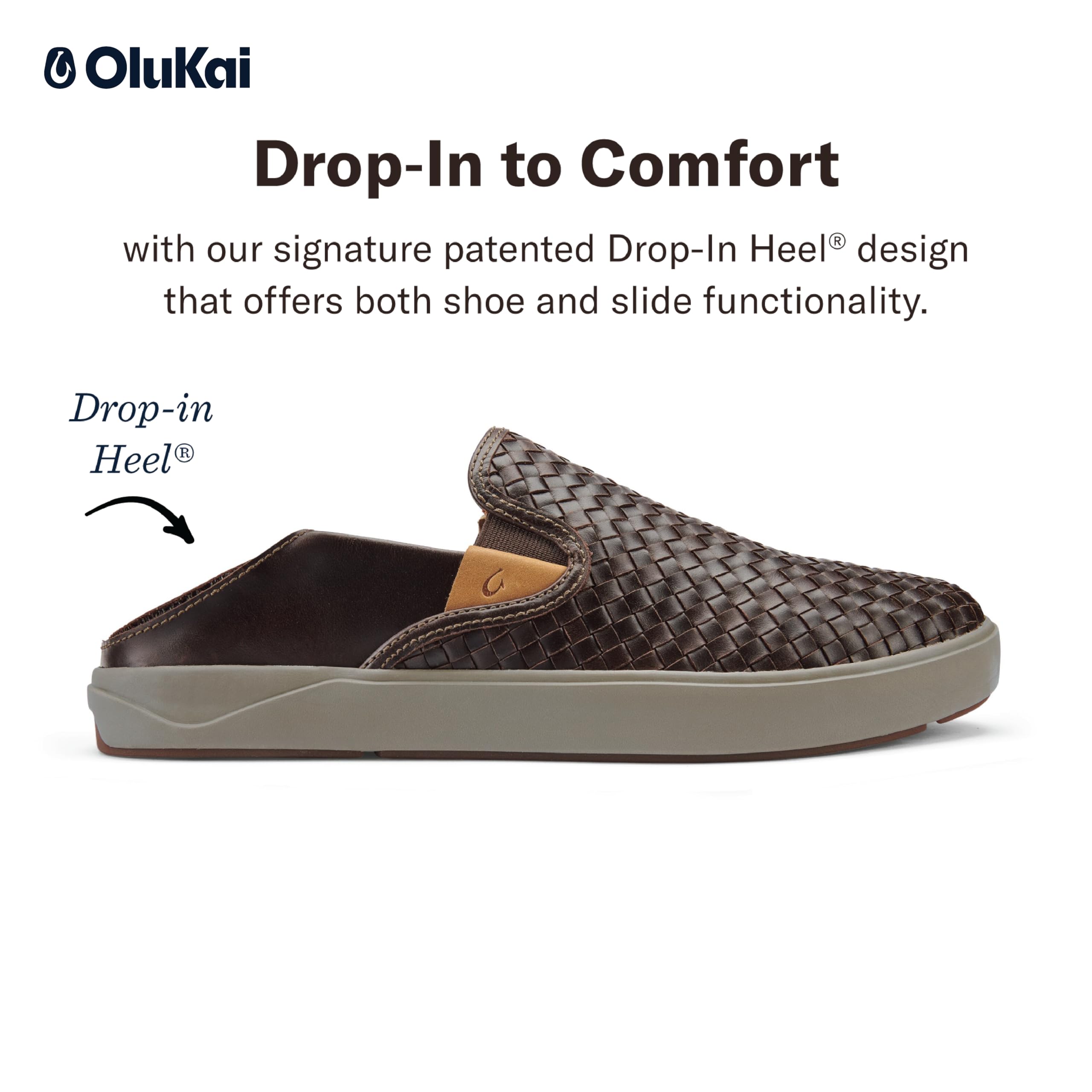 OLUKAI Lae'ahi Lauhala Men's Slip-On Sneakers - Premium Leather Comfort Shoes with Drop-in Heel & Breathable Lining for All-Day Wear | Casual Walking, Beach Outings & Travel Footwear