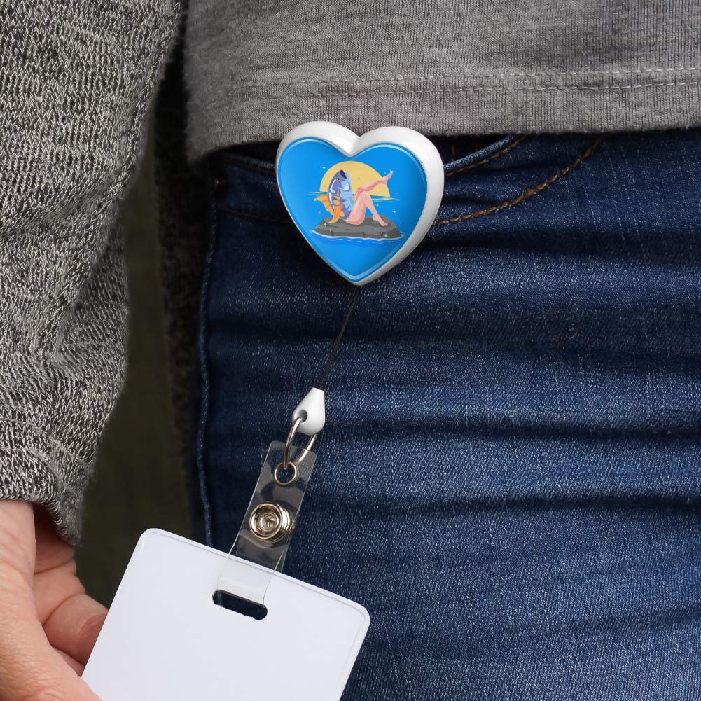Funny Reverse Mermaid Tuna Head Heart Lanyard - Retractable Badge ID Card Holder for Work, School & Events - Unique Gift for Mermaid Lovers & Office Professionals